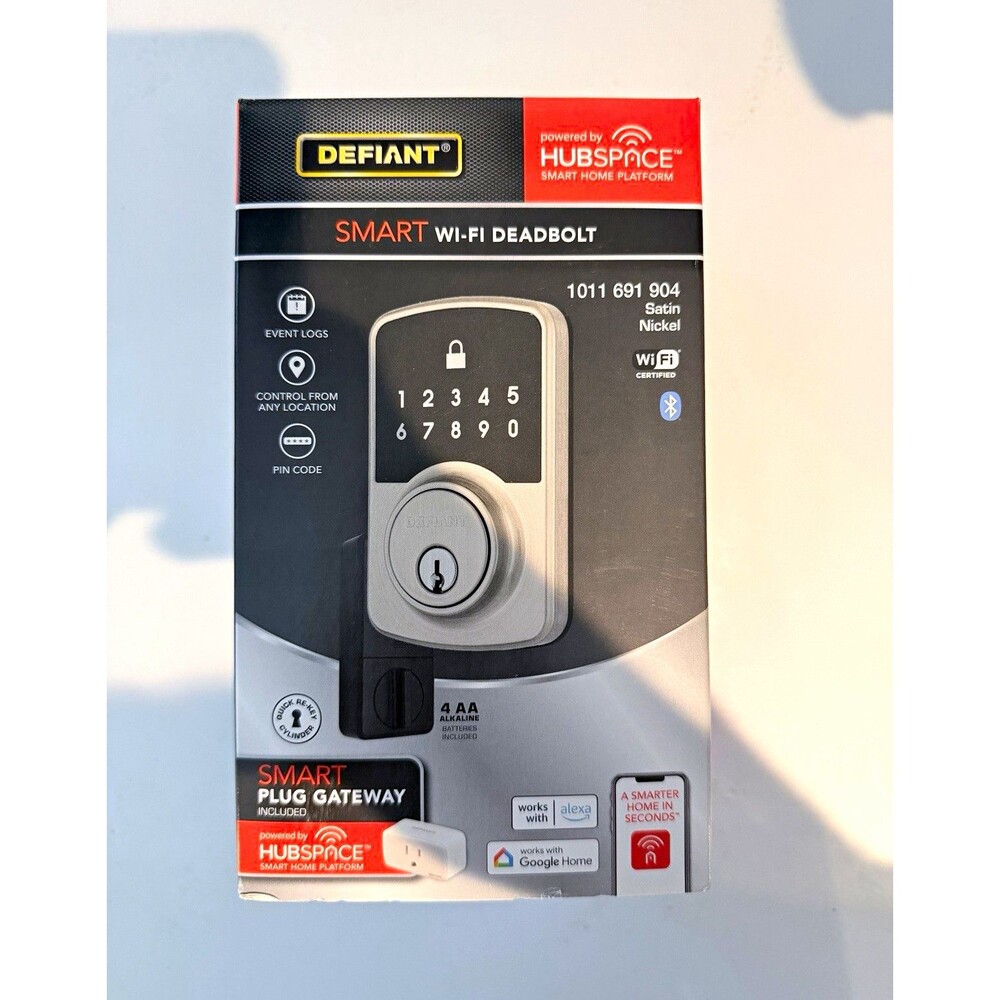 Defiant Wi‑Fi/Bluetooth Keypad Smart Deadbolt, Satin Nickel 1011 691 904